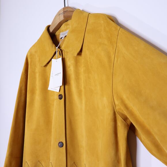 LAFAYETTE 148 NEW Clyde Laser Cut Suede Jacket Spiced Honey Yellow Women's XL - Picture 4 of 12